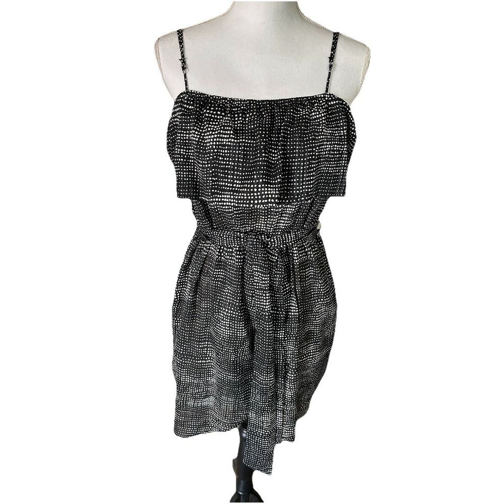 GLAM Dress Tunic Belted Ruffle Sleeveless Black/White Women's Size Medium Summer